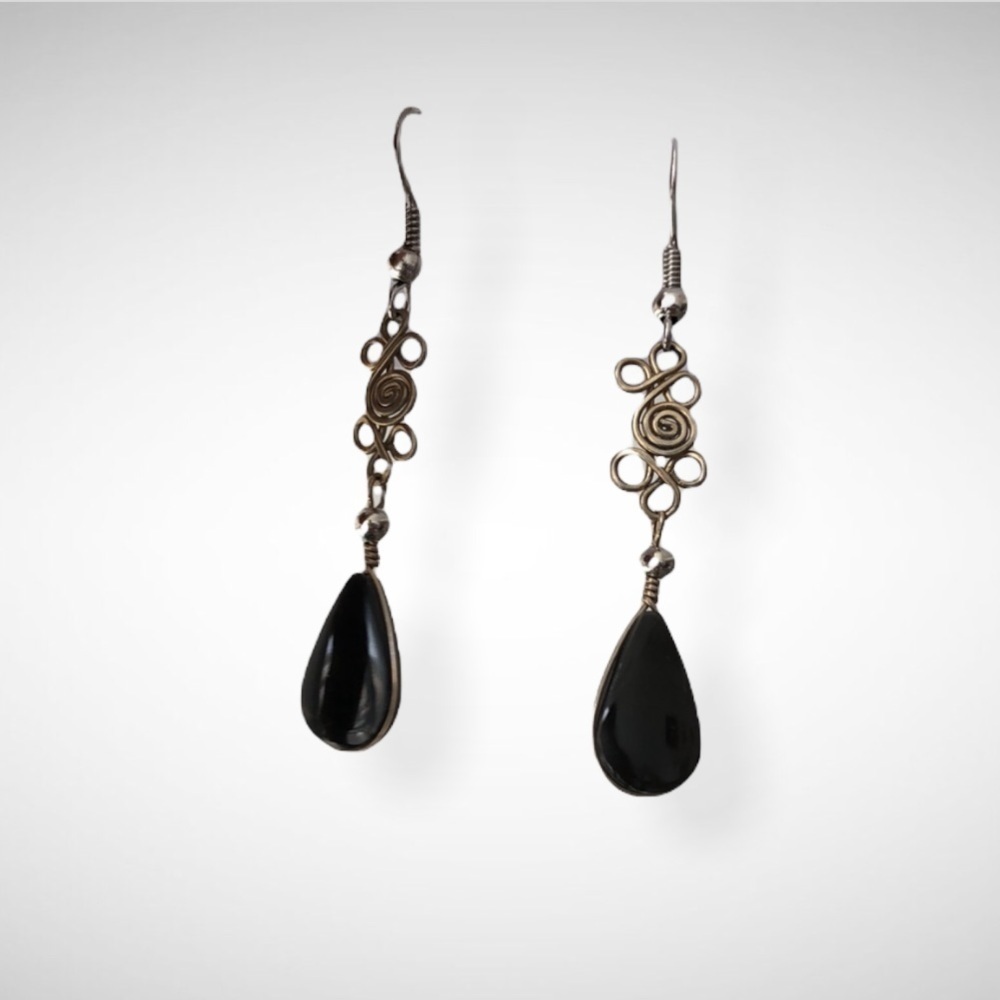 Vintage Black Onyx Teardrop Earrings